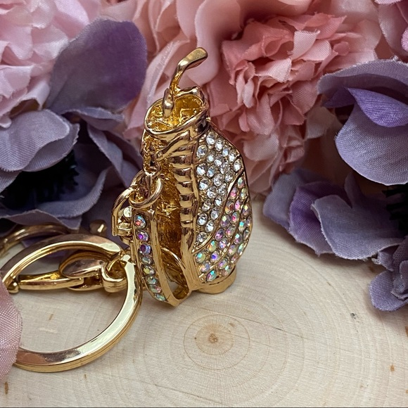 Silver & Iridescent Crystal Golf Bag Keychain Charm - Picture 6 of 16